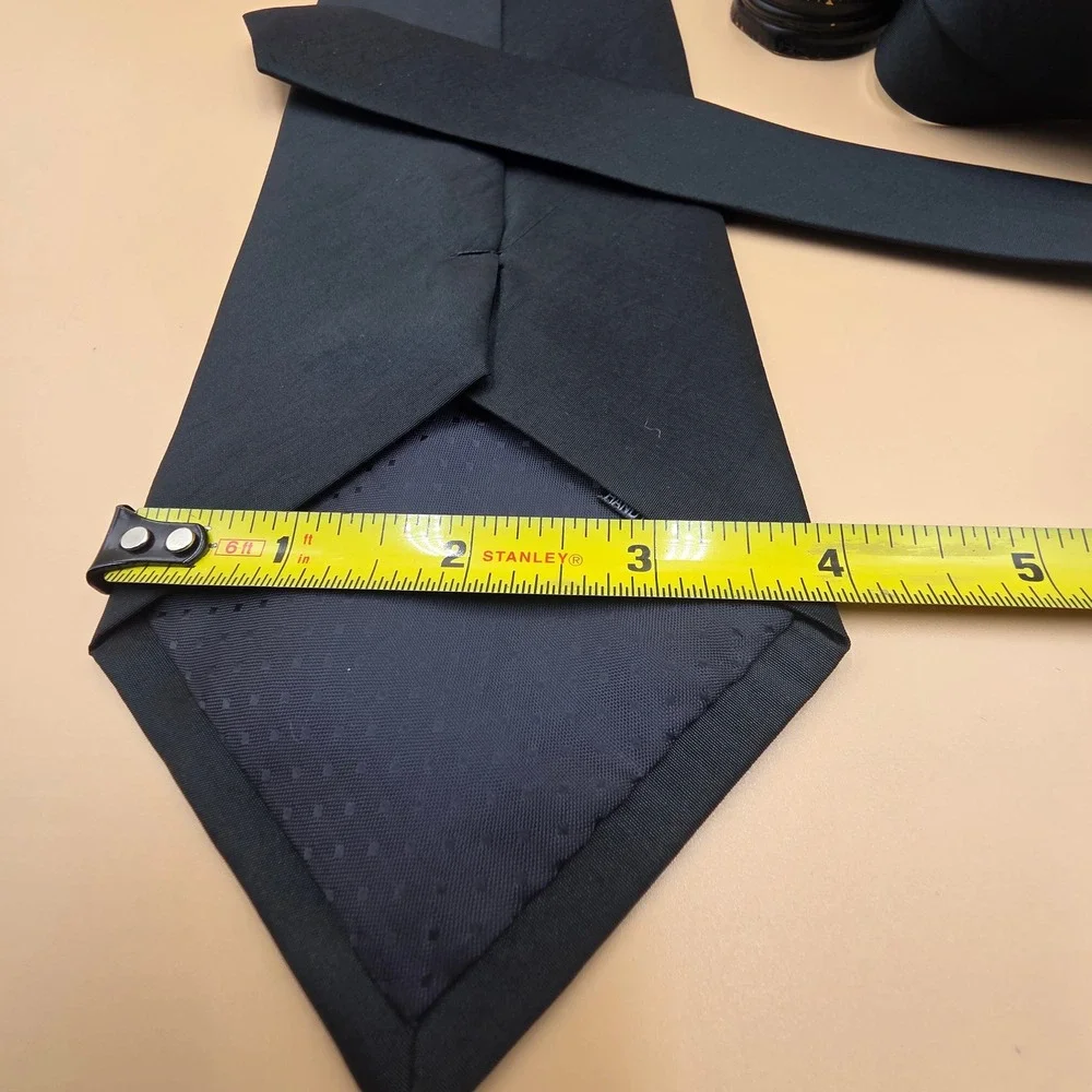 Kai Long Mens Black Silk Necktie Handmade Solid Classic Formal Tie